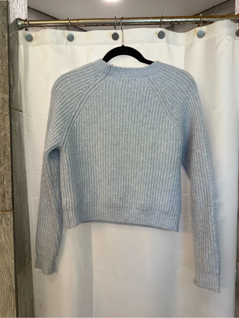 Women’s Cozy Light Blue Ribbed Crewneck Sweater